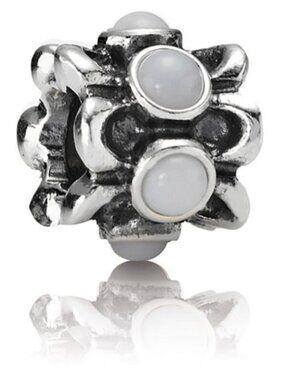 PANDORA Forget Me Not White Agate Charm Authentic Flowery Romantic Silver